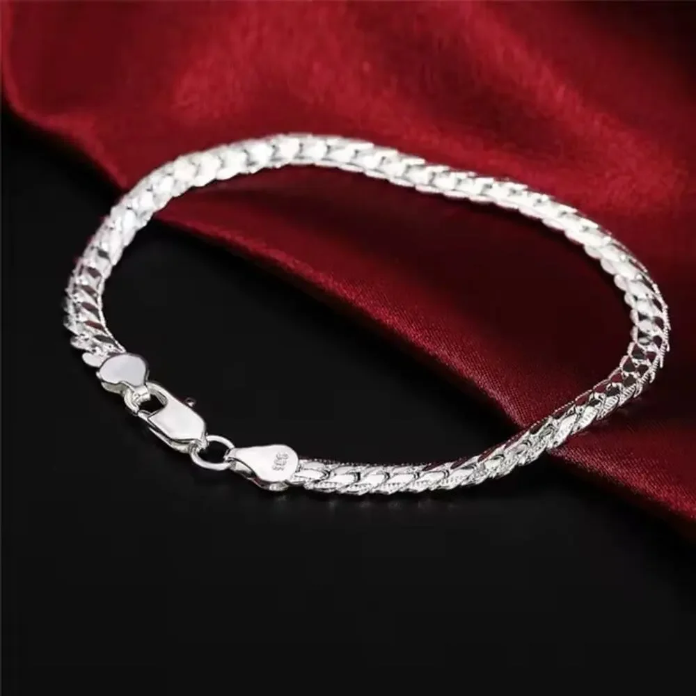 925 Silver Bracelet Cuban Snake Chain Vintage Fashion Birthday Anniversary Gift